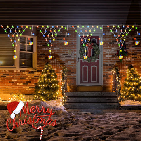 DBFAIRY Christmas Star Net Lights 196LED 13.1Ft(L) x1.9Ft(H) LED Fairy Net Lights Mains Powered Waterproof Outdoor Net Lights with Timer for Balco...