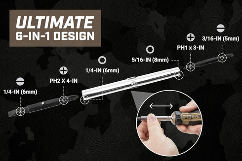 Spec Ops Tools Multi-Bit Screwdriver, 6-in-1, Magnetized Double-Sided Bits, Cr-Mo Steel Shaft, 3% Donated to Veterans...