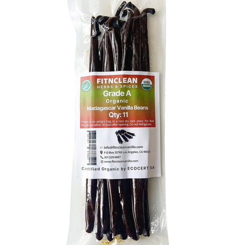 11 Madagascar Organic Vanilla Beans Grade A. Certified USDA Organic. ~6" by FITNCLEAN VANILLA for Cooking, Extract and Baking. Bourbon Fresh Gourm...