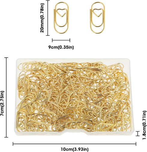 200Pcs Heart Paper Clips,Gold Mini Paper Clips,Funny Cute Paperclips for Office Supplies,Wedding Decoration,Documents,Note Organizer...