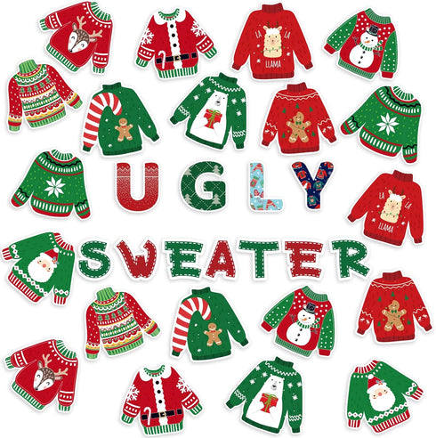 Christmas Cutouts Xmas Ugly Sweater Classroom Bulletin Board Decorations Merry Christmas Party Supplies for Toddler Kids Students Classroom Decors...