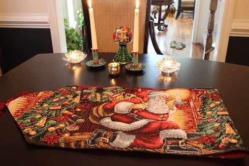 Tache Festive Winter Holiday Christmas Down The Chimney Decorative Tapestry Table Runners, 13 x 90...