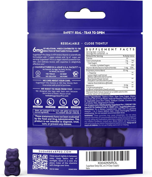 SugarbearPro Sleep Gummy for Adults with Extra Strength Melatonin 4mg, L-Theanine, 5 HTP, B6, Valerian Root, Lemon Balm - Chewable Sleep Supplemen...