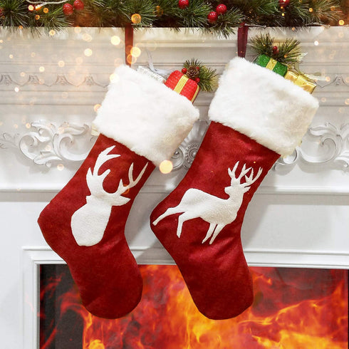 SupMLC Christmas Stockings, 2 Pcs 18 inches Christmas Stockings, Burlap with Large Plush Cuff Stockings, for Family Holiday Xmas Party Decorations...