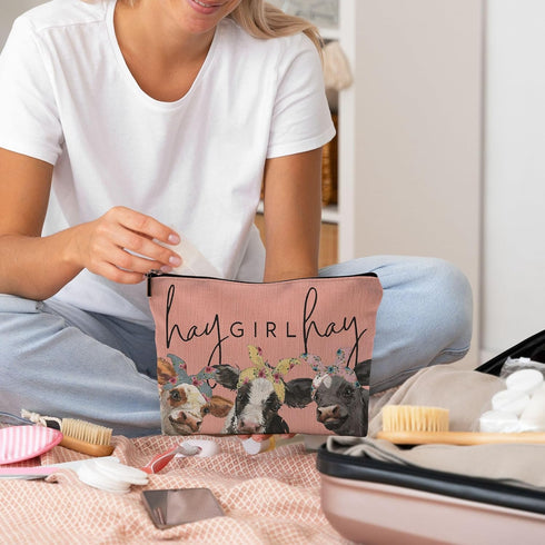 Cow Print Stuff,Cow Makeup Bag,Cow Gifts,Western Makeup Bag,Makeup Bags For Women,Cow Print(Orange Cosmetic Bag)...