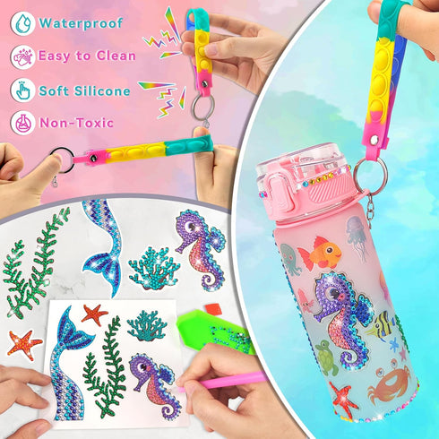 Decorate Your Own Water Bottle Kits for Girls Age 4-6-8-10,Mermaid Gem Diamond Painting Crafts,Fun Arts and Crafts Gifts Toys for Girls Birthday C...