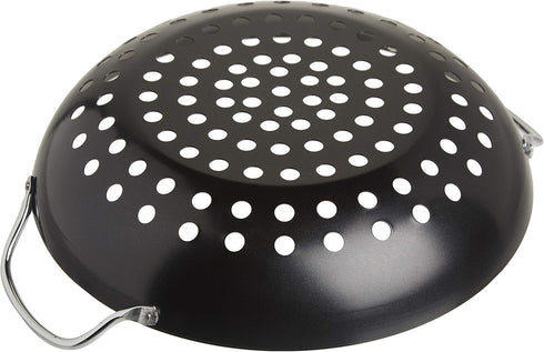 TableCraft BBQ Metal Handle 13-Inch Non Stick Coating Round Grilling Wok, Small, Black...