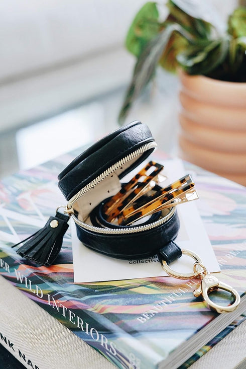 Chelsea + Cole for Itzy Ritzy Studded Pacifier Case with Clip; Pacifier Charm Pod Includes Clasp, Measures 2.5" in Diameter & Holds 2 Pacifiers; B...
