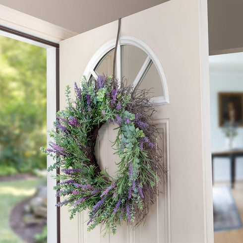 Haute Decor HighProfile Curved Wreath Hanger (Brushed Nickel) - Strong Metal Over The Door Wreath Holder Hook for Doors with Raised Features and T...