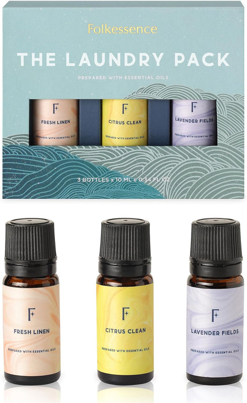 Folkulture Laundry Collection Essential Oils Set, Pack of 3 Pure Essential Oil for Diffuser for Home, Use with Wool Dryer Balls Scents - Fresh Lin...