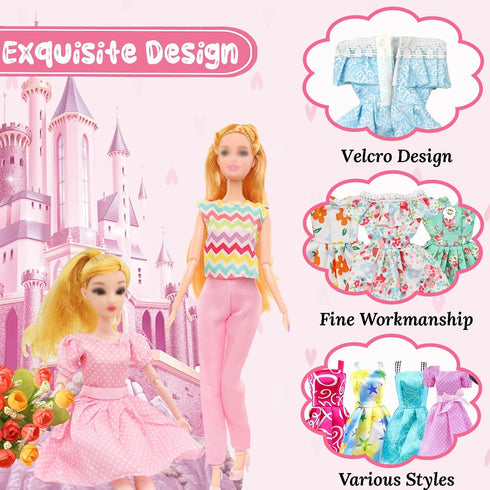 16 Pcs Doll Clothes and Accessories for Doll, 11.5 Inch Doll Outfit Collection Including 3 Short Skirts 2 Sequin Skirts 2 Sets 3 Tops 3 Pants 3 Fl...