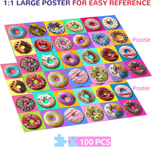 Puzzles for Kids Ages 4-8-10 Boys Girls, Colorful Donuts 100 Piece Puzzle Children Learning Educational Toys Gifts for 4, 5, 6, 7, 8-10 Years Old...