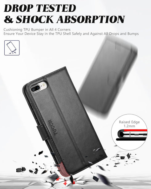 TUCCH Wallet Case for iPhone 8 Plus/iPhone 7 Plus, PU Leather Flip Cover with Card Slot Stand Holder, Magnetic Closure Shockproof TPU Interior Cas...