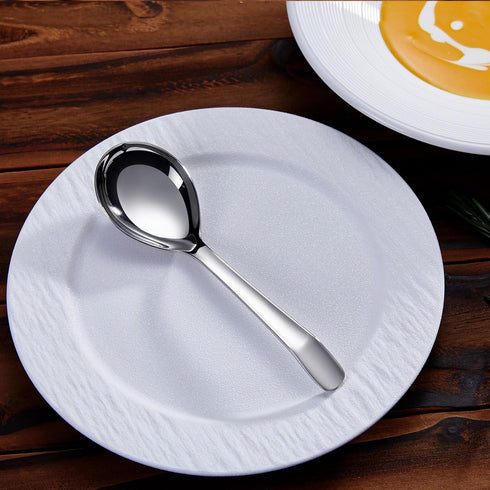 KEAWELL Premium 7.3 Inches Soup Spoons with Hook Handle, Set of 4, 18/10 Stainless Steel, Deep Bowl, Perfect for Ramen, Pho, Miso, Dumplings, Nood...
