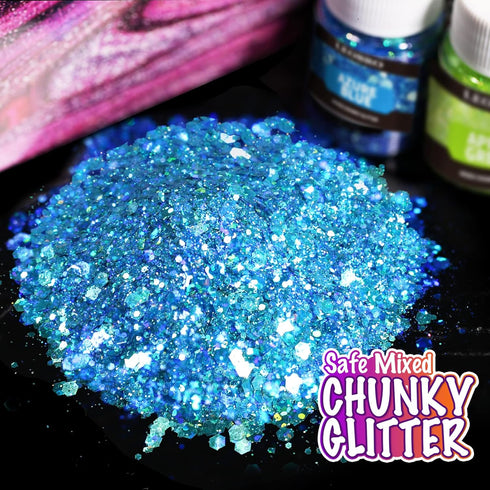 LEOBRO Holographic Chunky Glitter, 15 Colors Craft Glitter for Resin, Nail Body, Jewelry Arts and Crafts, with 5 Mixing Spoons...