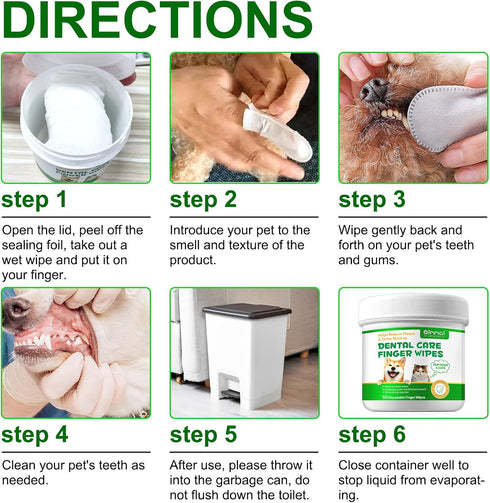 Teeth Cleaning Wipes for Dogs & Cats, Reduces Plaque & Freshens Breath Finger Wipes, Disposable Gentle Cleaning & Gum Care Pet Wipes (50PCS-Finger...