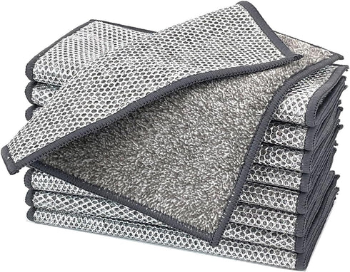 12 Pcs Bamboo Charcoal Fibre Non ScratchWire Dishcloth,Reusable Kitchen Wire Miracle Cleaning Cloths, Multipurpose Wire Dishwashing Rags for Wet a...