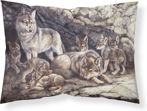 Caroline's Treasures BDBA0157PILLOWCASE Wolf Wolves by The Den Fabric Standard Pillowcase Lightweight Super Soft Easy Care Decorative Artwork Pill...