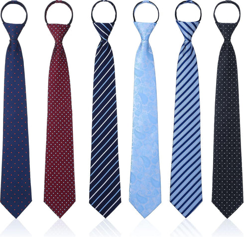Geyoga 6 Pcs Zipper Ties for Boys Girls Men Women Teenagers Pre Tied Adjustable Blue Necktie Clip for School Uniform Graduation Business Wedding (...
