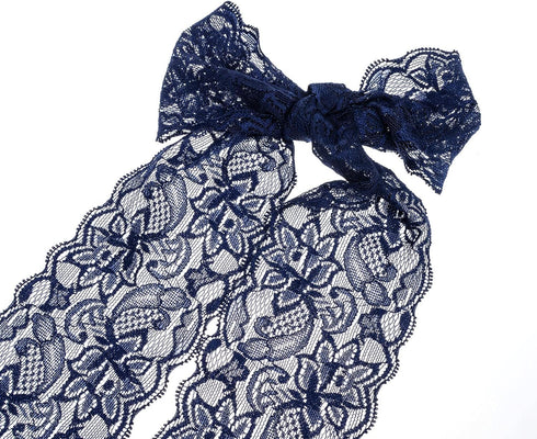 ATRBB 10 Yards 3 Inch Wide Elastic Lace Trim Floral Pattern Lace Ribbon for Garment,Crafts and Gift Wrapping (Navy)...