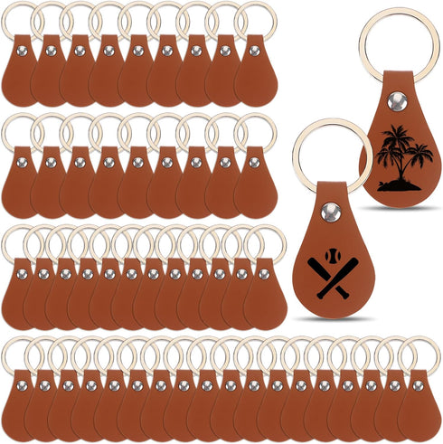 kekafu 50Pcs DIY Leather Keychains Brown Blank Key Fob Rivets PU Leather Keychain for Car Key Home Door Key Small Decoration Homemade Gift (Brown)...