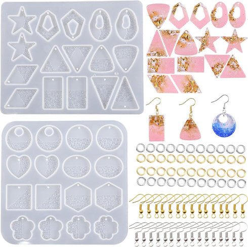 Attuslla 2 PCS Resin Earring Molds Pendant Resin Molds Silicone Jewelry Silicone Resin Molds Making Kits with Ear Hooks, Jump Rings for DIY Earrin...