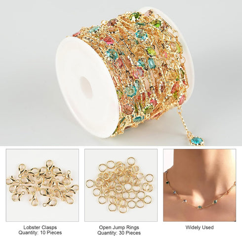 Kyutong 5 Meters Gold Chain for Jewelry Making Flower Shape Bead Chain Links with Jump Rings Lobster Clasps Necklace Chains Bulk for Jewelry Craft...