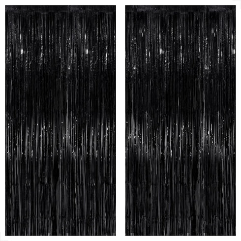 KatchOn XtraLarge Black Streamers - 3.2x8 Feet, Pack of 2 | Fringe Backdrop for Black Party Decorations | Tinsel Backdrop for Birthday, Bacheloret...