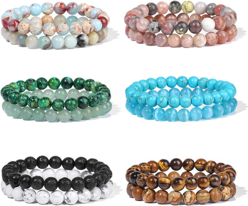 WAINIS 12Pcs 8mm Semi-Precious Gemstones Beaded Bracelets for Men Women Crystal Stretch Handmade stackable Stone Bracelet Unisex...