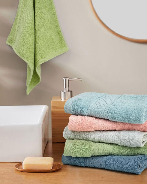Cleanbear Pure Cotton Wash Cloths Face Cloths, 6 Colors per Set, 13 x 13 Inches (Light Blue, Jade Green, Light Green, Grey, Light Grey, Pink)...