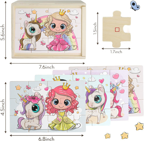 4-in-1 Princess Jigsaw Puzzles for Kids, Wood Puzzles for Kids Ages 3-5 48 Piece Wooden Puzzles for Toddlers 3-5, Wooden puzzles for toddlers, Ess...
