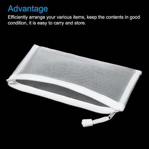 MECCANIXITY Mesh Zipper Bags, B6 Nylon Zip Pouch Pencil Case Storage Pockets for Travel Office Accessories, White Pack of 6...