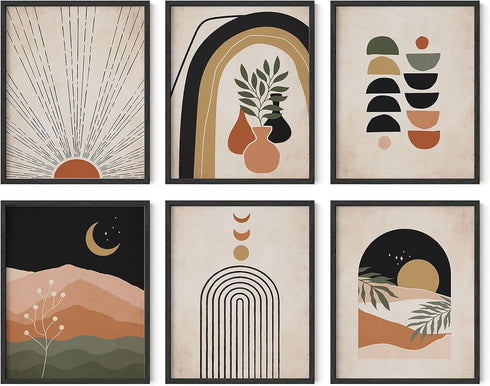 HAUS AND HUES Boho Prints Neutral Wall Art - Set of 6 Boho Mid Century Modern Wall Art, Aesthetic Prints for Wall Decor and Mid-Century Modern Art...