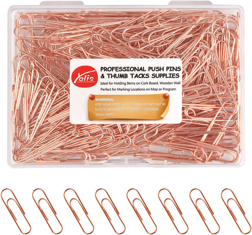 Rose Gold Paper Clips 200 pcs Smooth Finish Steel Wire Paperclips 50mm Medium Size for Document Organizing and Classifying Office Supplies (50mm R...