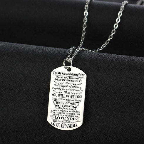 YEEQIN Granddaughter Necklace Love Granddaughter Dog Tag Believe Inspirational Gifts From Grandma Grandmother To Granddaughter Birthday Graduation...