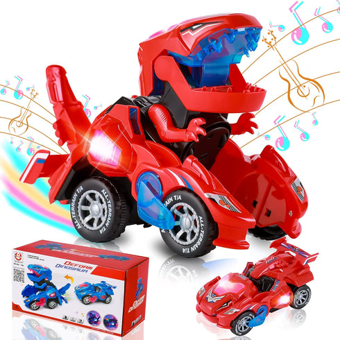 Dinosaur Toys for Kids 3-5: Transforming Dinosaur Car Toy with Light Music for Toddlers 1 2 3 4 5 Year Old Boys Girls - Dino Transformer Toys Cars...