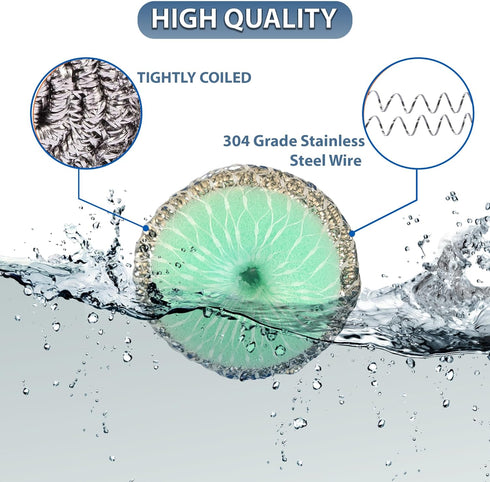 Amazon Brand | Pack of 4 | Ring King Stainless Steel-Wrapped Sponge Scrubbers | Heavy Duty Scouring Pads - Individually Wrapped for Dishes Pots, P...