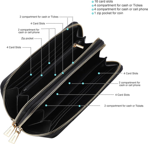 B BRENTANO Vegan Leather Double Zipper Pocket Wallet with Grip Hand Strap (Chevron Embroidered Black)...