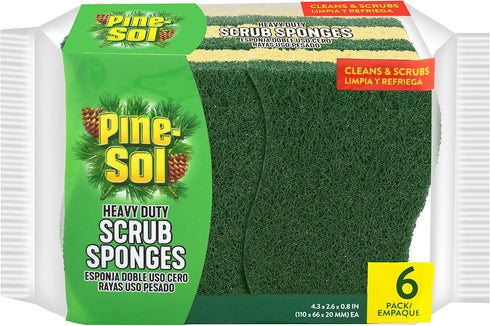 Pine-Sol Heavy Duty Scrub Sponges - Double Sided Dish Scrubber with Scouring Pad - Kitchen Essentials for Dishwashing and Cleaning Supplies, 6 Pac...