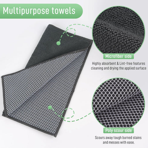 SINLAND Microfiber Dish Cloths Wash Clothes for Kitchen Best Kitchen Cloths Cleaning Cloths Poly Scour Side 12"x12" (5Pack, Dark Grey)...