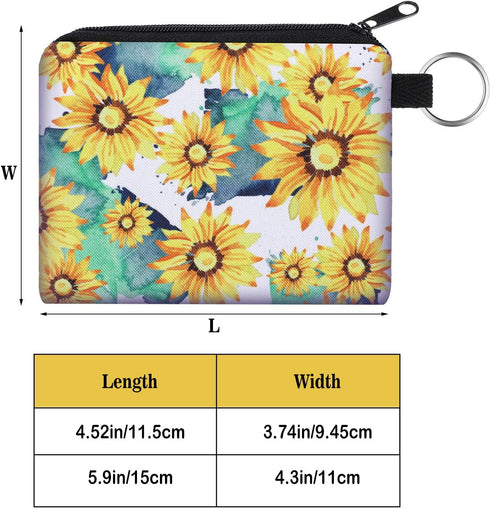 Boao 10 Pieces Small Coin Purse for Women Bulk Boho Change Purse Mini Pouches Wallet Coin Bag with Zipper for Women Girls (Sunflower Print, 4.52 x...