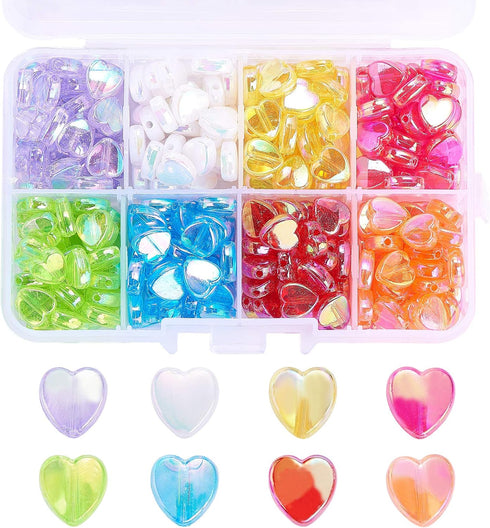 LiQunSweet 320 Pcs 8-Colors Clear Acrylic Beads Sweet Heart 8mm Dyed AB-Color Loose Beads in Bulk for Necklace Bracelet Earrings Jewelry Making...