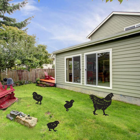 4 Pack Chicken Garden Decorative Statues, Metal Hen and Chicks Silhouette Garden Stakes, Ideal Yard, Garden, Lawn Decor, Animal Outdoor Decoration...