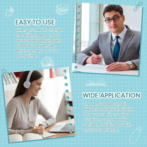 Fainne Bamboo Pens Bulk Wood Natural Engraving Retractable Bamboo Pen with Extra Black Ink Refills Ballpoint Pen Journaling Pen(30 Pcs)...