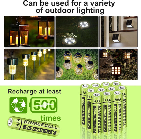Rechargeable AAA Batteries, Ni-MH Triple A Solar Batteries High Capacity 1.2V Pre-Charged for Outdoor Solar Lights, String Lights, Pathway Lights ...