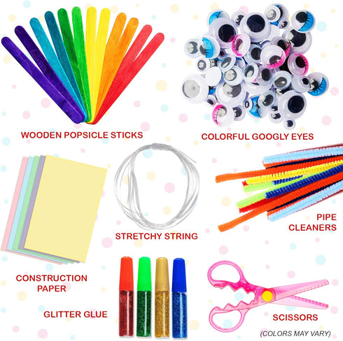 Mega Kids Crafts and Art Supplies Jar Kit - 1000+ Piece Set - Instructional Booklet Included - Glitter Glue, Construction Paper, Colored Popsicle ...