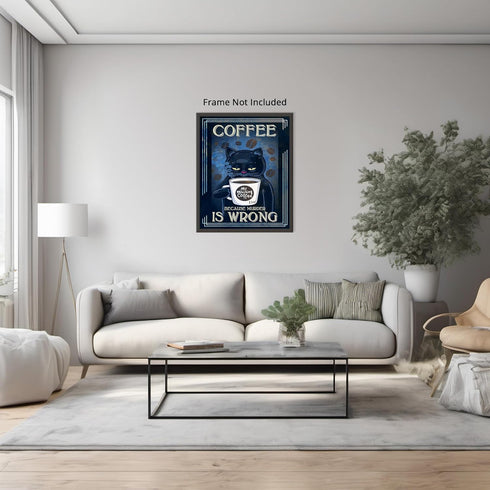 Posterizer 1 pcs-Funny Black Cat-For Cat and Coffee Lovers-Art for Animal Lovers-Kitchen & Bar Art-Gifts for Women-Living Room Bedroom Decor- unfr...