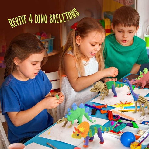 Dino Models, Clay Craft Kit - Dinosaur Arts and Crafts for Kids - Dinosaur Easter Gifts for Boys & Girls - Build 4 Dinos with Air Dry Magic Modeli...