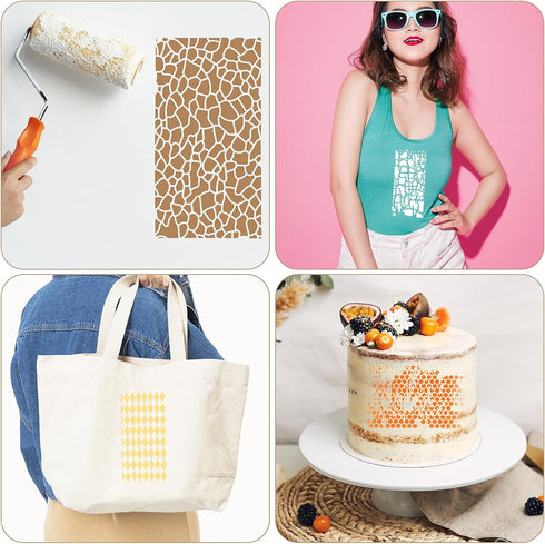 8 Pieces Paint Stencils for Crafts, Reusable Brick Honeycomb Mixed Media Art Texture Stencils for Painting on Card Making Canvas DIY Craft Furnitu...