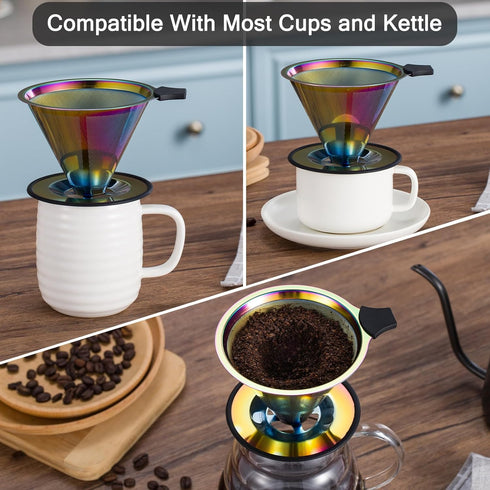 Pour Over Coffee Dripper INSINTAR Reusable Stainless Steel Coffee Filter Paperless Metal Coffee Strainer Single Cup Coffee Maker 1-4 Cup for Campi...